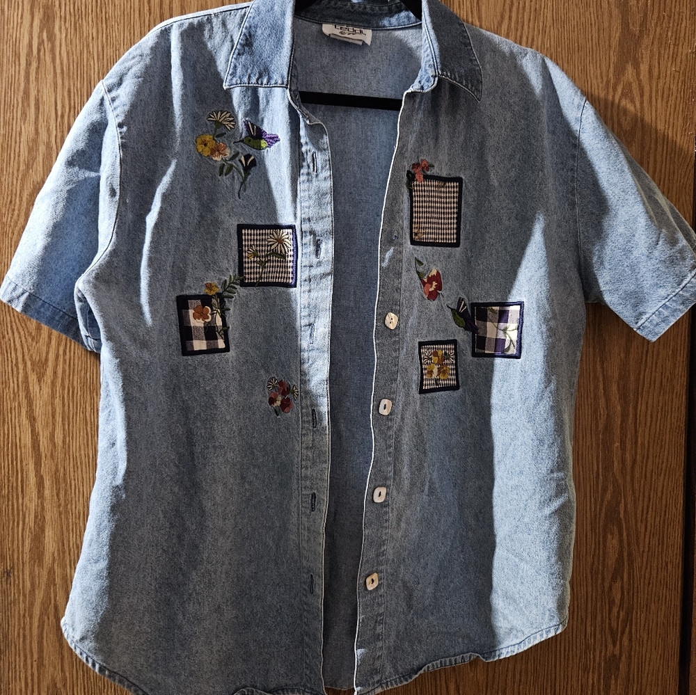 Teddi Patchwork Button Up Chambray Shirt - image 1